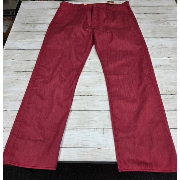 2015 Levis 501 Original Fit Men Red Raw Unwashed Denim Button Fly Jeans 42x32